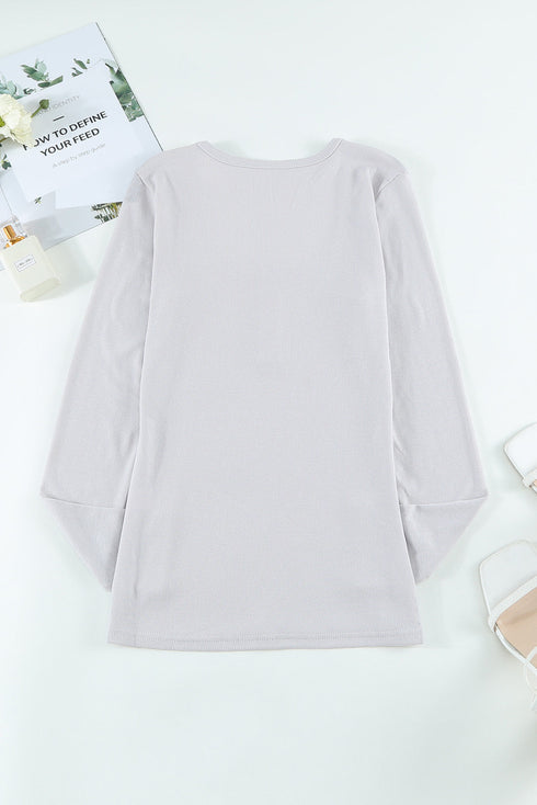 U Neck Button Knit Long Sleeve Top